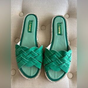 Kanna Emerald Woven Suede Espadrille Slides size 39 US 8